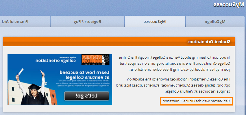 Click on "Get Started with the Online Orientation"